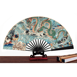 cgk.ink blue River Dragon Decorative Silk Folding Fan River Dragon Decorative Silk Folding Fan ACCESSORIES & GIFTS cgk.ink