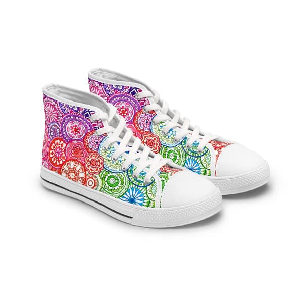 Rainbow Mandala Women’s High Top Sneakers SHOES cgk.ink