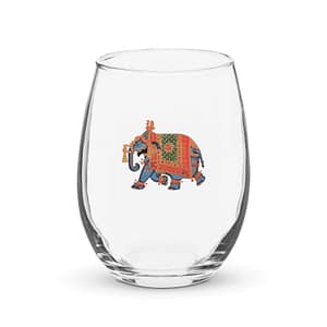Ornate Elephant Stemless Wine Glass