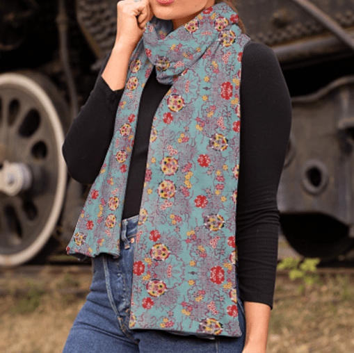 cgk.ink blue Dawn Garden Velvet Scarf Dawn Garden Velvet Scarf ACCESSORIES cgk.ink